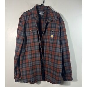 Carhartt Heavy Weight Plaid Flannel Shirt Brown Gray XL TW4451-M 106356‎ B80